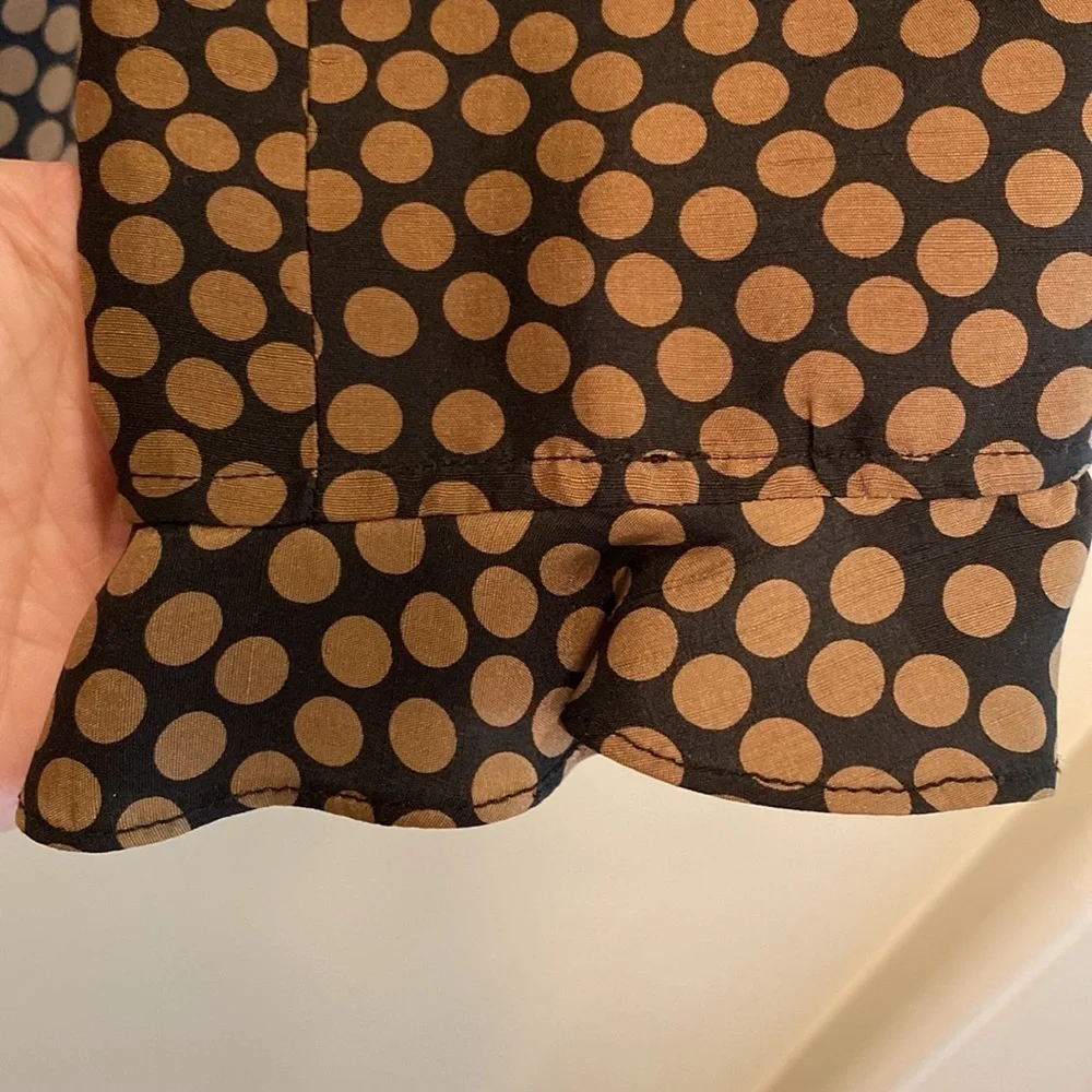 100% Silk Vtg Inspired Jacket 2 Button Polka Dot Chocolate Brown Black 6